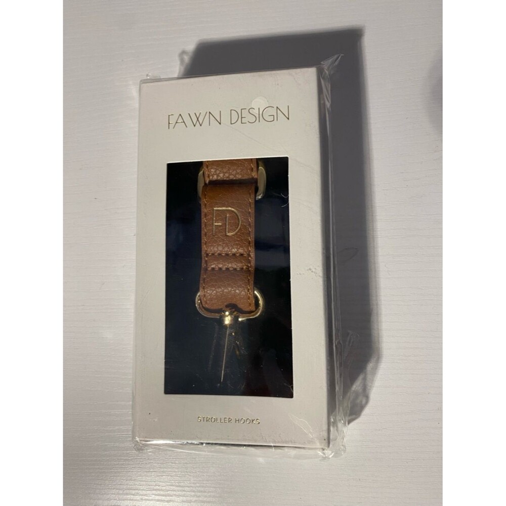 Brand New Fawn Design Stroller Hooks - Brown - Faux Leather & Gold Hardware